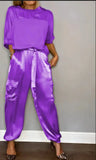greatnfb  Spring/Summer Women's Set Fashion Satin Round Neck Long Sleeved Top and Pants Set Casual Loose and Elegant Women's Two Piece Set