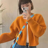 MEXZT Solid Knitted Cardigan Women Sweet Zipper Cropped Sweaters Korean Vintage Casual Knitwear Coat Loose Short Jumpers Jackets