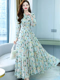 Long Sleeve Fashion Floral Evening Dress Casual Spring 2023 Clothes For Women Vintage Elegant Chiffon Tulle Party Maxi Dresses