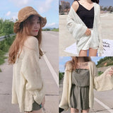 greatnfb  Summer Knitted Cardigan Cardigan lazy loose Hollow soild color long-sleeved air-conditioned shirt Cropped Sweter Cardigan