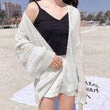 greatnfb  Summer Knitted Cardigan Cardigan lazy loose Hollow soild color long-sleeved air-conditioned shirt Cropped Sweter Cardigan