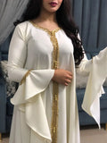 Siskakia Jalabiya Kaftan Dress For Women Dubai Turkey Golden Ribbon Embroidery Loose Muslim Arabic Islamic Clothing White 2020