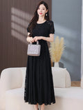 2024 Summer Casual Beach Boho Chiffon Maxi Evening Dress Fashion Vintage Black Dresses Elegant Women Clothing Bodycon Prom Long