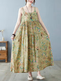 sleeveless strap cotton linen vintage floral new in dresses for women casual loose long summer dress elegant clothing 2024