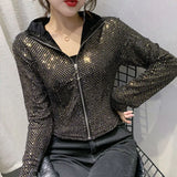 Autumn Jacket Women New Glitter Sequined Short Jacket Female Fashion Long Sleeve Design Sense Sexy Bottoming Shirt