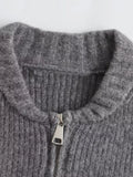 Fashion Solid Zipper Round Collar Sweater For Women High Street 2023 Autumn Winter New Casual Knitwear Long Sleeve Female Tops