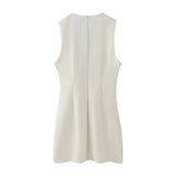 TRAF Sleeveless Mini Dress Woman Cut Out Off White Bodycon Dress Women Buckle Sexy Short Dresses 2024 Summer Party Dresses