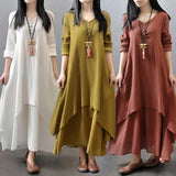 Rusty Red Dress Women Robe Femme Long Dress Vestido De Festa clothes Vintage Dress Imitation Cotton Linen Dresses for Women