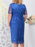 Plus Size Party Dress for Woman Fashion Summer Short Sleeve Embroidery Floral Party Dress Slim Bodycon Pencil Dresses