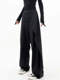 Women Pants High Waisted Wide Leg Pants Irregular Patchwork Casual Fashion Black Full Length Solid Spring Straight Trousers