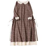 Mori Girl Literary Print Cotton Linen Long-Sleeved Dress Loose All-Match Embroidery Little Doll Collar Dress