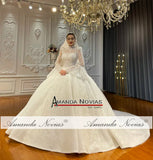 NS4714 Amanda Novias Puffy Flor Sleeves Lace Luxury Wedding Dress