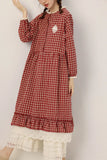 New 2024 Spring  Japanese Embroidery Round Collar Long-Sleeved Dress Midi Dress