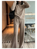 Women's Wool Wide-Leg Pants Fall/Winter High Waist Drooping Slimming Casual Loose Straight Knit Mop Trousers Outer Wear