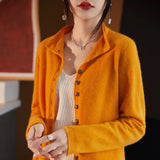 greatnfb Women's Long Sleeved Solid Color Button Up Australian 100% Wool Knitted Cardigan Autumn And Winter French Fashion Knitted Jacket