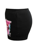 LW Plus Size Lip Letter Print High Waist Black Shorts Women Summer Streetwear Style Outfits Stretch Workout Gym Shorts