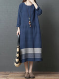 greatnfb Women Casual Dress New Arrival  Autumn Vintage Style O-neck Loose Comfortable Female Cotton Linen Long Dress B2881