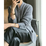 Autumn winter new thickened 100% pure sweater loose knit base sweater jacket cashmere cardigan women stand neck sweater