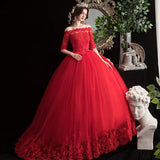 Red Wedding Dresses Elegant Boat Neck Vestido De Noiva Classic Lace Ball Gown Off The Plus Size Robe De Mariee 2023