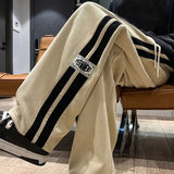 Side Striped Corduroy Wide-Leg Pant Men 2023 Korean Fashion Hip Hop Cargo Pant Loose Casual Straight Sports Outdoor Running Pant