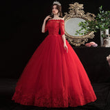 Red Wedding Dresses Elegant Boat Neck Vestido De Noiva Classic Lace Ball Gown Off The Plus Size Robe De Mariee 2023