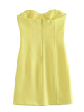 greatnfb  TRAF 2024 Summer Off Shoulder Cut Out Dress Woman Yellow Corset Mini Dress Backless Sexy Short Dresses