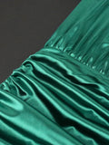 Pleated Green Satin Dresses Long Lantern Sleeve High Waist Soft Midi Evening Birthday Club Party Plus Size Outfits for Women 4XL