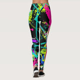 Women's New Colorful Graffiti Printing Leggings High Waist Stretchable Fitness Sports Gym Yoga Pants Casual Wear Legging