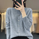 autumn and winter ladies' new 100% merino wool cardigan casual knitting fashion O-neck cashmere sweater