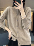 Long Sleeve 100% Pure Merino Sweaters Wool Spring Autumn Cashmere Women Knitted  O-Neck Top Cardigan Clothing Tops