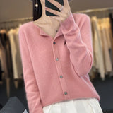 autumn and winter ladies' new 100% merino wool cardigan casual knitting fashion O-neck cashmere sweater