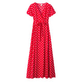 greatnfb  Summer Ladies Long Split Dress Polka dot Beach Dress Maxi Dress Women Evening Party Dress Floor-length Beach Hobo Sundress