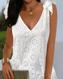 Elegant and Pretty Women's Dresses  Office Hollow Out Floral Pattern Casual Dress O-Neck Mini Straight Sleeveless Dress