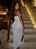 Townlike Perspective Mesh Elegant Maxi Long Dress Women Slim Bodycon Summer Dress Backless Nightclub Sexy Party Dresses