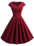 Pink Summer Dress Women V Neck Vintage Robe Elegant Retro pin up Party Office Midi Dresses