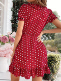 greatnfb Women Summer Polka Dot Printed Mini Dresses Casual V Neck Short Sleeve Dresses Ladies Elegant A Line Party Dress