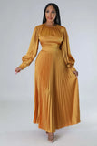 Autumn Winter Ruched Loose Solid Color Dresses Women O-neck Lantern Sleeve Maxi Dress Women Floor Dress Evening Dress