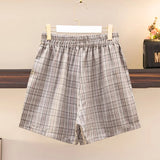 New 2022 Ladies Summer Plus Size Shorts For Women Large Size Loose Wide Leg Plaid Shorts 3XL 4XL 5XL 6XL 7XL