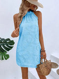 Elegant and Pretty Women's Dresses  Office Hollow Out Floral Pattern Casual Dress O-Neck Mini Straight Sleeveless Dress