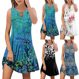 Linen Dress Women Women'S Printed Casual Style Sleeveless Swing Dress Beachwear For Women Casual Beach Dresses платье женское