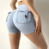 greatnfb  TRY TO BN Women Sport Shorts Pockets Gym Sexy High Waist Workout Push Up Booty Scrunch Biker Shorts Pants Fitness Cycling Tights