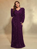 Plus Size V Neck Long Sleeve Wedding Banquet Sequined Multicolor Long Dress 4XL 5XL Big Size Luxurious Sparkling Evening Dress