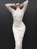 Knitted Turtleneck Dress Women Autumn Winter Long Sleeve Bodycon Midi Dresses Female Elegant Fashion Solid Color Skinny Dress