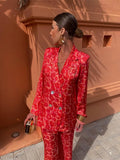 Elegant Fashion Print Women's 2 Piece Set Loose Lapel Double Breasted Blazer High Waist Pants Suit 2024 Spring Lady Chic Outfits