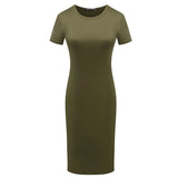 Summer Women Dresses Knee-Length Shinny Casual Short Sleeve Bandage Bodycon Sheath Dress Vestidos QT031