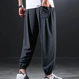 greatnfb  Summer Quick-drying Ice Silk Casual Pants Men's Ultra-thin Elastic Nine-point Pants Loose Drape Solid  Beam Feet Pants 7XL