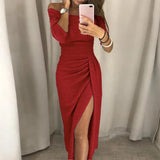 2024 Shiny Vintage Translucent Women Dress Pleated Bodycon Dress Sexy High Waist Lady Split Evening Dresses Elegant Party Dress