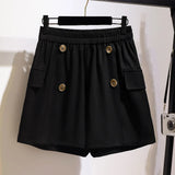 New 2022 Ladies Summer Plus Size Shorts Women Large Size Loose Casual Wide Leg Button Pocket Black Shorts 3XL 4XL 5XL 6XL 7XL