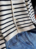 greatnfb Women Spring Autumn Sweaters O-neck Stripe Knitted Cardigan Fashion Long Sleeve Casual Short Tops Korean Style New