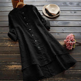 Cotton Linen Shirt Dress for Women Autumn Casual Blouse Skirt Vestidos Fashion Female Clothing Short Sleeved Loose Long Dress